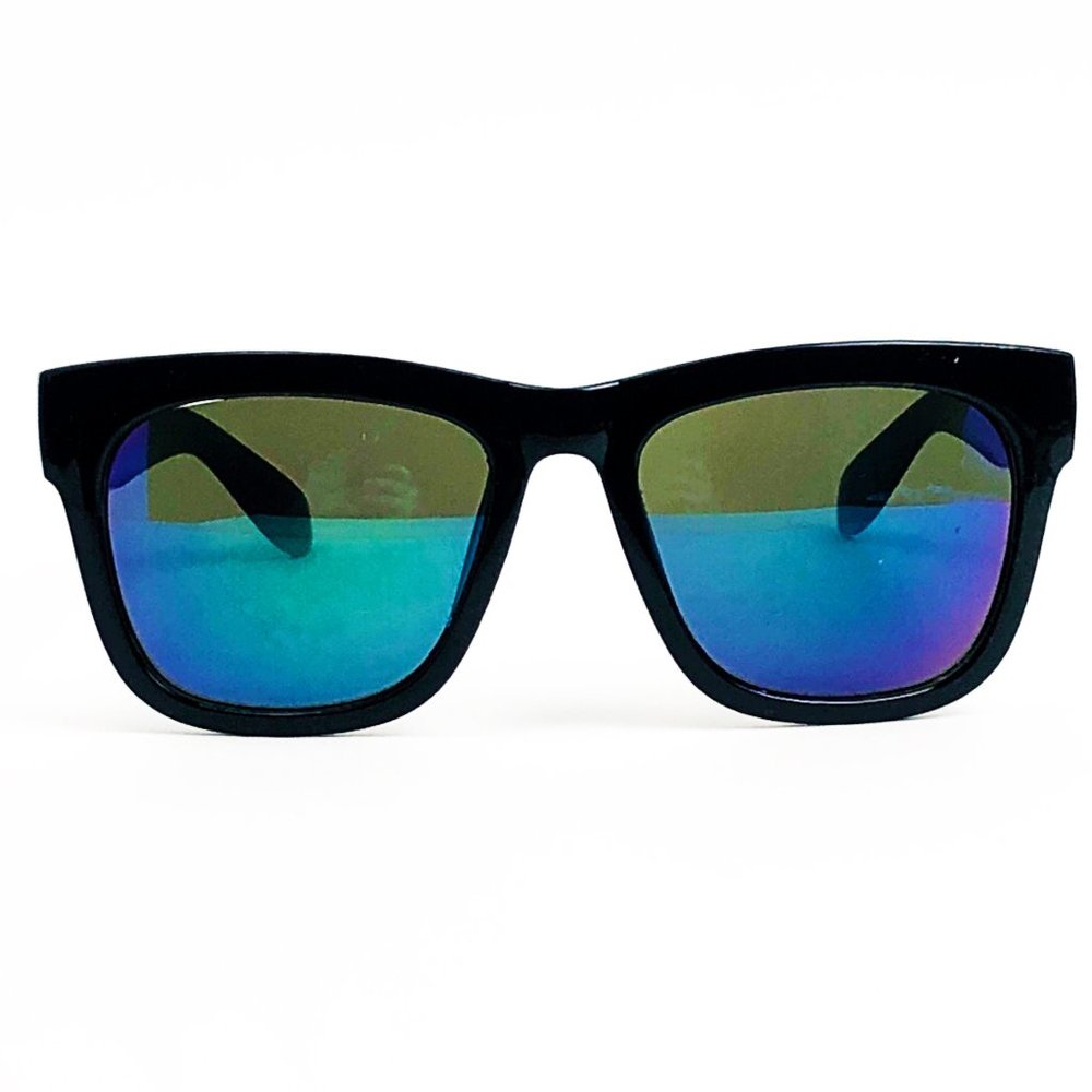 Mirrored Lens Square Frame Sunglasses Black